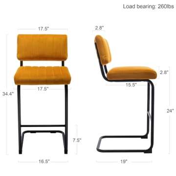 ONEVOG 24'' Orange Counter Height Stools with Tufted Backs, Modern Velvet Fabric Kitchen Stools Chai...