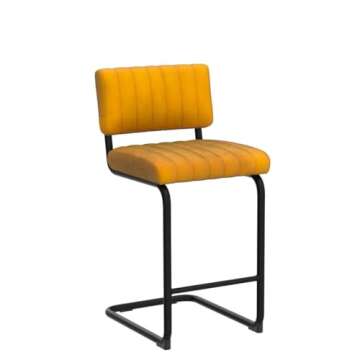ONEVOG 24'' Orange Counter Height Stools with Tufted Backs, Modern Velvet Fabric Kitchen Stools Chairs, Mid Century Cantilever Armless Bar Stools for Kitchen Island, Metal Kitchen Chairs Set of 2