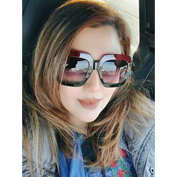 FEISEDY Retro Trendy Square Sunglasses for Women Oversized Stylish Inspired Shades Vintage Desinger ...