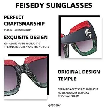 FEISEDY Retro Trendy Square Sunglasses for Women Oversized Stylish Inspired Shades Vintage Desinger Sunglasses B2276