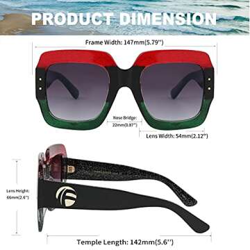 FEISEDY Retro Trendy Square Sunglasses for Women Oversized Stylish Inspired Shades Vintage Desinger Sunglasses B2276