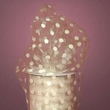 Polka Dot Tulle Ribbon Rolls - 25 Yards - 6 Inches Wide (POLKA DOT - Ivory)
