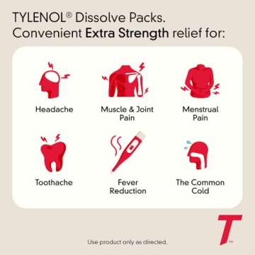 Tylenol Extra Strength Dissolve Packs, 500 mg Acetaminophen Pain Reliever & Fever Reducer, On-The-Go Powder Packets for Minor Aches & Pains, Ibuprofen- & Aspirin-Free, Berry Flavor, 32 ct