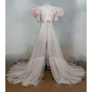 Nazapher Women’s Long Wedding Dress Robe Scarf Perspective tulle Lingerie Puffy Nightgown Champagne, X-Large