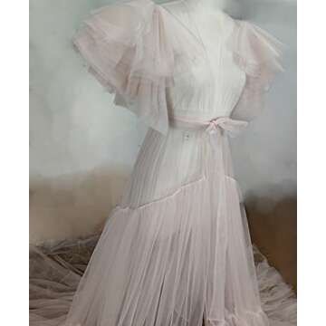 Nazapher Women’s Long Wedding Dress Robe Scarf Perspective tulle Lingerie Puffy Nightgown Champagne, X-Large