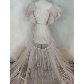 Nazapher Women’s Long Wedding Dress Robe Scarf Perspective tulle Lingerie Puffy Nightgown Champagne, X-Large