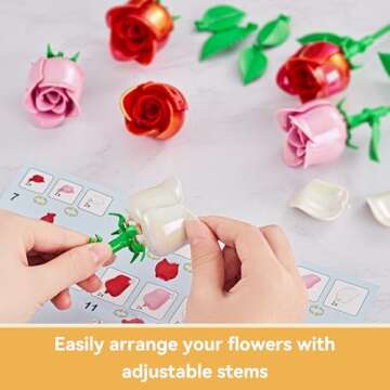 EWED Rose Flower Bouquet Building Set 6-Pack, Thanksgiving Christmas Mother's Day or Valentine's Gifts Ideal for Women Girls Wife, Roses Toy Building Set Home Decor, Red & Pink & White