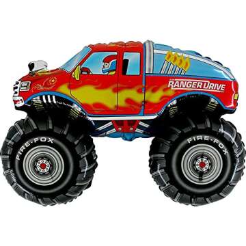 Monster Truck Rally Party Supplies Birthday Balloon Bouquet Decorations 3 Trucks