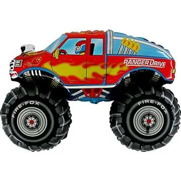 Monster Truck Rally Party Supplies Birthday Balloon Bouquet Decorations 3 Trucks
