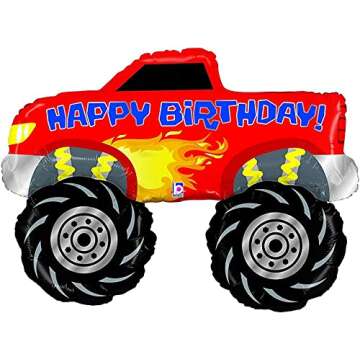 Monster Truck Rally Party Supplies Birthday Balloon Bouquet Decorations 3 Trucks