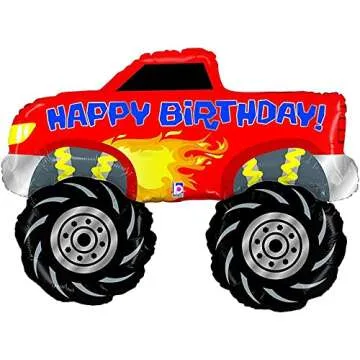 Monster Truck Rally Party Supplies Birthday Balloon Bouquet Decorations 3 Trucks
