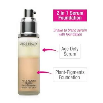 Juice Beauty Phyto-Pigments Flawless Serum Foundation - 14 Sand - 30 mL - Medium-to-Full, Long-Lasting Coverage - Reduces Look of Wrinkles + Pores - Vegan, Cruelty Free