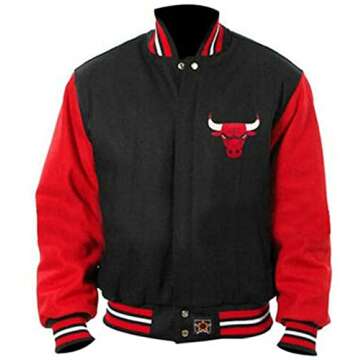 Vintage Letterman basketball Red & Black Wool/Fleece Varsity Bomber Red Bulls Jacket for Men (2XL, Wool)