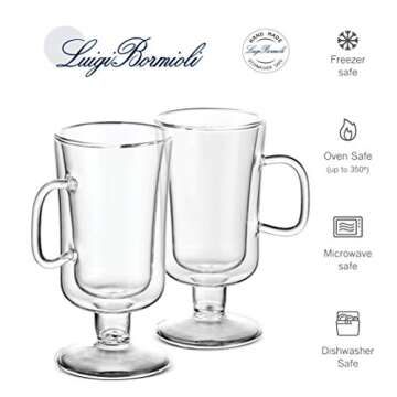 Luigi Bormioli Double Walled Irish Coffee Mugs - 8½ Oz (2 Pack) Insulated Tea Glasses, Drinking Glasses, for Latte, Espresso, Cappuccino, Desert Dish, Thermal Shock Resistant, for Hot - Cold Beverages