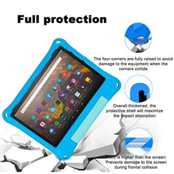 Fire HD 10 Tablet Case for Kids (2021/2023 Release, 11th/13th Generation), Oqddqo Amazon Kindle 10 Plus Case, Specially Strengthened Four-Corner Double-Layer Shock with Bracket(Blue)