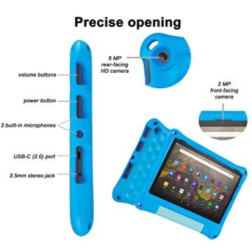 Fire HD 10 Tablet Case for Kids (2021/2023 Release, 11th/13th Generation), Oqddqo Amazon Kindle 10 Plus Case, Specially Strengthened Four-Corner Double-Layer Shock with Bracket(Blue)