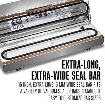 Weston Brands Vacuum Sealer Machine for Food Preservation & Sous Vide, Extra-Wide Bar for Sealing Bags up to 15" Wide, 935 Watts, Commercial Grade Pro 3000, Programmable LED Controls, Stainless Steel