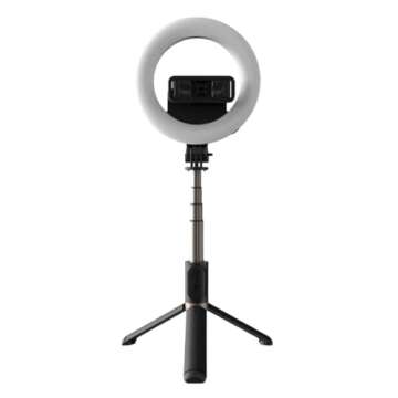 BoxWave Stand and Mount Compatible with Samsung Galaxy A12 - RingLight SelfiePod, Selfie Stick Extendable Arm with Ring Light - Jet Black