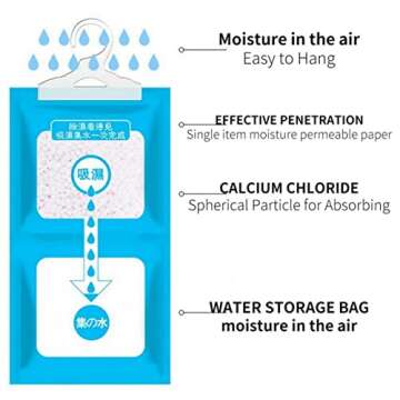 Bagus Hanging Moisture Absorber Bags - Fragrance-Free Dehumidifier for Closets, Bathrooms, RVs, Boat...