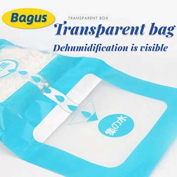 Bagus Hanging Moisture Absorber Bags - Fragrance-Free Dehumidifier for Closets, Bathrooms, RVs, Boats, and Storage Spaces, Compact Design with 12.5 Oz High-Capacity Absorption.