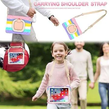 BATYUE for iPad 9th/ 8th/ 7th Generation Case (iPad 10.2 inch Rugged Case 2021/2020/2019) with Screen Protector, Rotating Stand/Pencil Holder/Carrying Shoulder Strap (Colourful Pink)