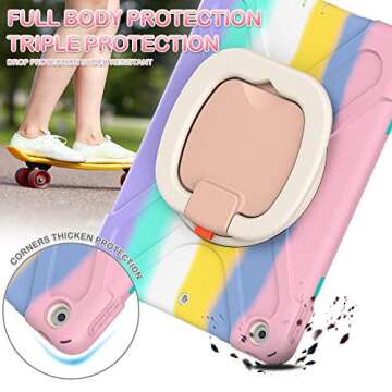 BATYUE for iPad 9th/ 8th/ 7th Generation Case (iPad 10.2 inch Rugged Case 2021/2020/2019) with Screen Protector, Rotating Stand/Pencil Holder/Carrying Shoulder Strap (Colourful Pink)