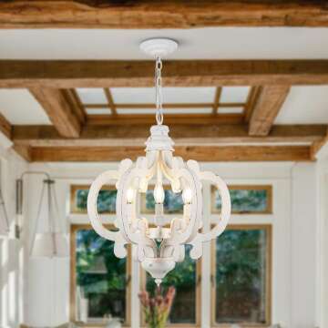 HMVPL 6-Lights Farmhouse Chandelier - Rustic White Design for Dining & More