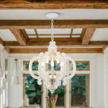 HMVPL 6-Lights Farmhouse Chandelier - Rustic White Design for Dining & More