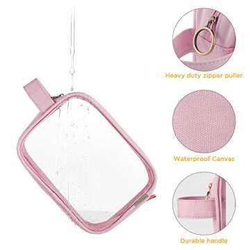 GAGAKU 2pcs Clear Toiletry Bag TSA Approved Travel Toiletry Bags Liquid Bag with Handle Strap, Waterproof Transparent Makeup Cosmetic Bags for Women - Light Pink