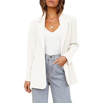 Elegant Women's Oversized Casual Blazer - Cream White Office Jacket