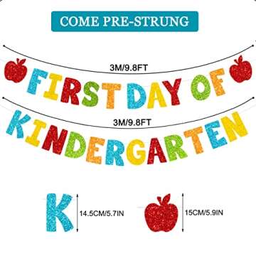 CAVLA Colorful Glittery First Day of Kindergarten Banner and Back to School Hanging Swirl Decoration...