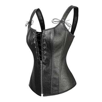 Charmian Women's Renaissance Steampunk Vintage Lace Up Faux leather Boned Bustier Corset with Garter...