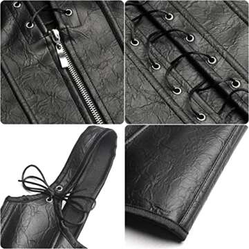 Charmian Women's Renaissance Steampunk Vintage Lace Up Faux leather Boned Bustier Corset with Garters Black/Faux Leather Medium
