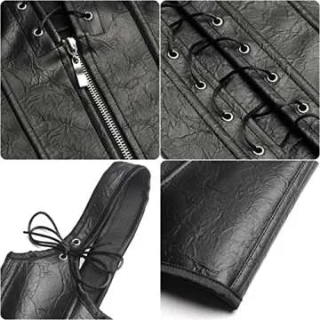 Charmian Women's Renaissance Steampunk Vintage Lace Up Faux leather Boned Bustier Corset with Garters Black/Faux Leather Medium