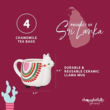 Thoughtfully Gourmet, Llama Mug and Tea Gift Set, Includes Llama Ceramic Mug and Chamomile Tea in Beautiful Gift Packaging, Great Gift for Women and Tea Lovers
