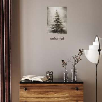 WAYUWGAN Vintage Christmas Canvas Wall Art Pine Tree Botanical Wall Art Prints Poster Winter Scene Forest Landscape Snow Painting Pictures Farmhouse Aesthetics Decor 12x16in Unframed