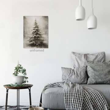 WAYUWGAN Vintage Christmas Canvas Wall Art Pine Tree Botanical Wall Art Prints Poster Winter Scene Forest Landscape Snow Painting Pictures Farmhouse Aesthetics Decor 12x16in Unframed