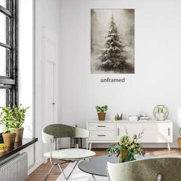 WAYUWGAN Vintage Christmas Canvas Wall Art Pine Tree Botanical Wall Art Prints Poster Winter Scene Forest Landscape Snow Painting Pictures Farmhouse Aesthetics Decor 12x16in Unframed