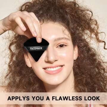 FACEMADE 6 Pieces Face Powder Puff with a Travel Case, Soft Makeup Puff with a Container, Triangle Velour Makeup Sponge for Loose Powder Body Powder, Beauty Makeup Tools, Black