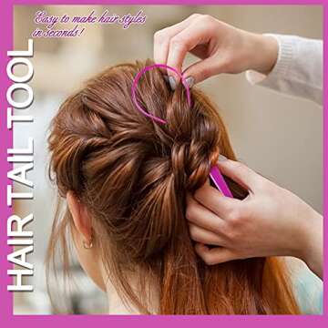 TsMADDTs Hair Loop Tool Set, 6Pack with 2Pairs French Braid Tool Loop 2Pcs Rat Tail Comb for Hair Styling, Purple&Pink