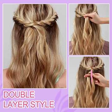 TsMADDTs Hair Loop Tool Set, 6Pack with 2Pairs French Braid Tool Loop 2Pcs Rat Tail Comb for Hair Styling, Purple&Pink