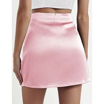 Zeagoo Short Skirts for Women Pink Mini Skirts Solid A Line High Waisted Stain Skirts Summer Beach F...