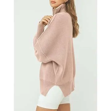 ANRABESS Women's Oversized Fashion Long Sleeve Quarter Zip Baggy Loose Slouchy Sweater Pullover Tops 2024 Fall Outfits Pink X-Large