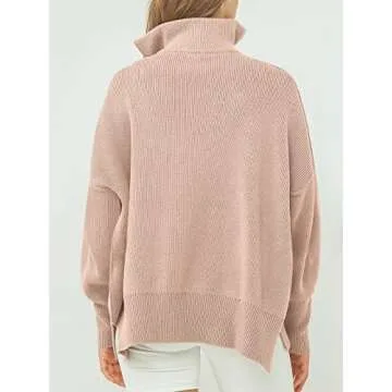 ANRABESS Women's Oversized Fashion Long Sleeve Quarter Zip Baggy Loose Slouchy Sweater Pullover Tops 2024 Fall Outfits Pink X-Large