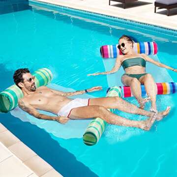 FindUWill 2 Pack Fabric Water Swimming Pool Floats Hammock, XL, Inflatable Multi-Purpose Water Hammocks Floaties (Saddle, Lounge Chair, Hammock, Drifter), Pool Float Lounger for Adults Vacation