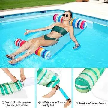 FindUWill 2 Pack Fabric Water Swimming Pool Floats Hammock, XL, Inflatable Multi-Purpose Water Hammocks Floaties (Saddle, Lounge Chair, Hammock, Drifter), Pool Float Lounger for Adults Vacation