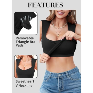 V FOR CITY Black Tank Top with Built-in Bra for Women