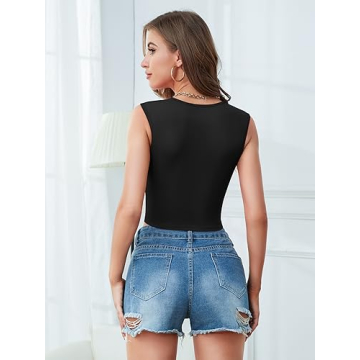 V FOR CITY Black Tank Top with Built-in Bra for Women