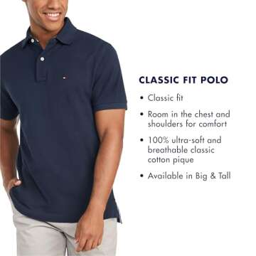 Tommy Hilfiger Men's Polo Shirt Classic Fit, Navy, Large