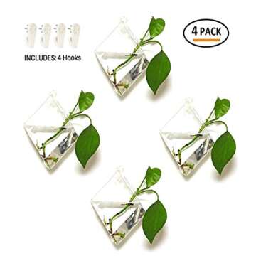 GeoTerrariums Diamond Terrariums Hanging Wall Planters, Clear Glass (7 x 5 inches), Pack of 4